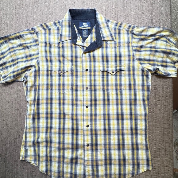 Wrangler Other - Wrangler Twenty Xtreme Mens Large Yellow Blue Plaid Western Snap Shirt MJ3523M